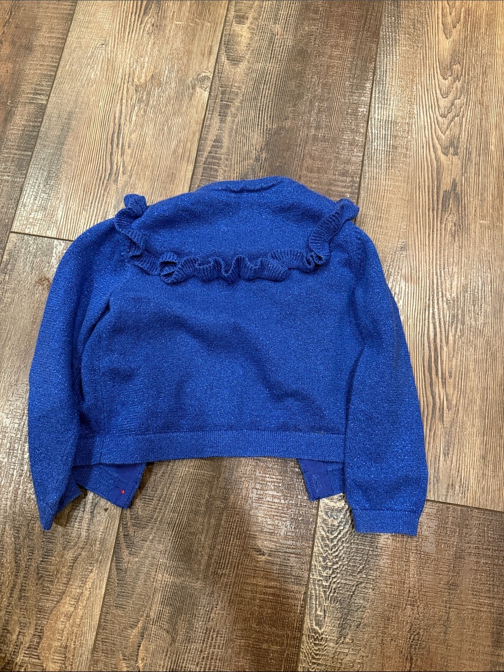 Mini Boden Bright Blue Ruffle-Trim Cardigan - Picture 3 of 3